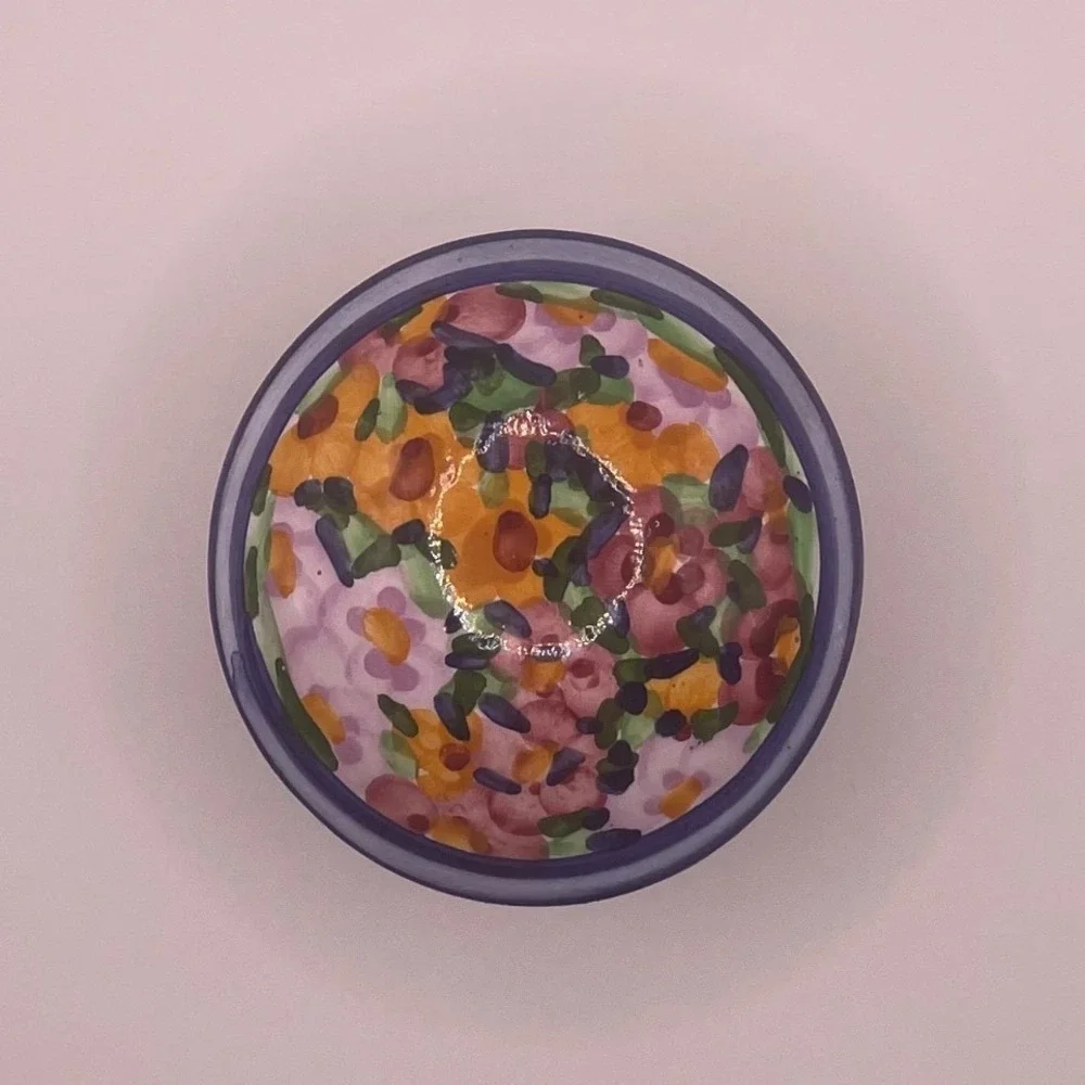 Hand‎ Painted Portugal Ceramic Floral Trinket Box Round Lidded Jewelry Jar 36